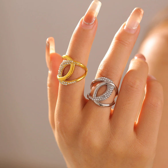 Women's Light Luxury 316L Stainless Steel Geometric Ring Electroplated With Real Gold