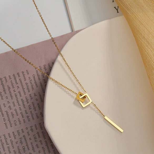 Women's Light Luxury Stainless Steel Geometric Tassel Clavicle Necklace With Box Chain Electroplated Fashion Jewelry