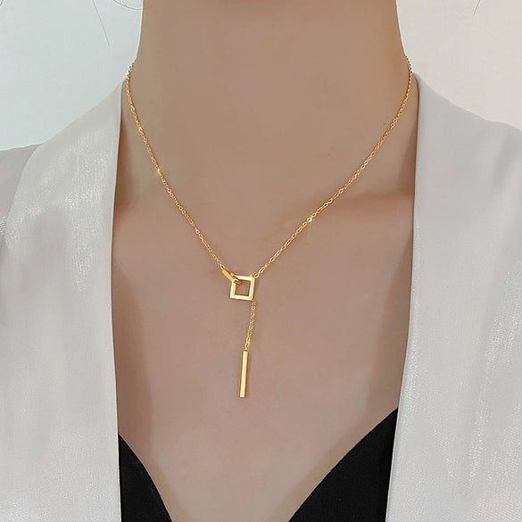 Women's Light Luxury Stainless Steel Geometric Tassel Clavicle Necklace With Box Chain Electroplated Fashion Jewelry