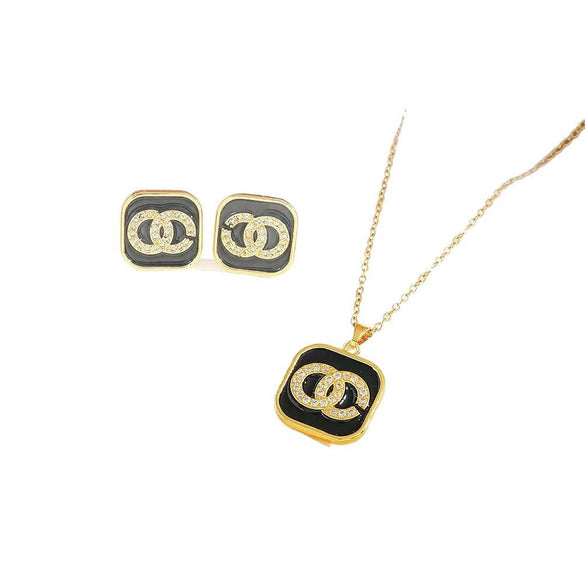 Women's Light Luxury Titanium Steel Jewelry Necklace With Gemstone Pendant And Electroplated Letters Numbers Text Design