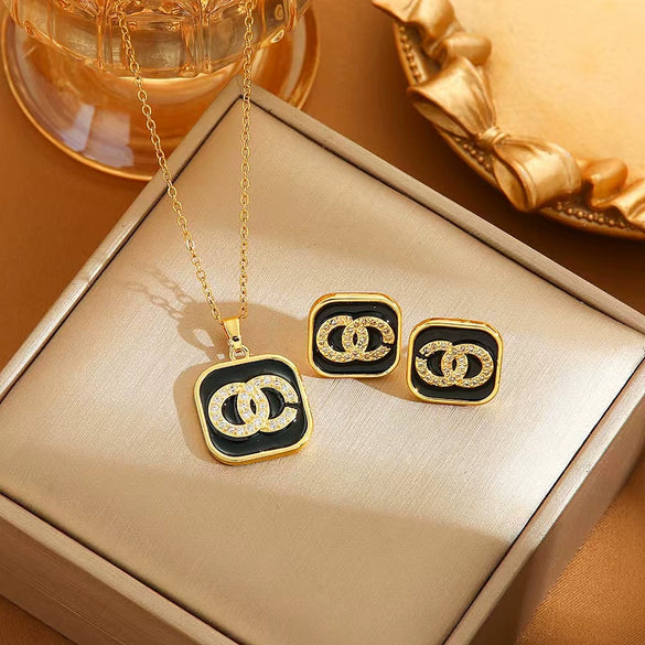 Women's Light Luxury Titanium Steel Jewelry Necklace With Gemstone Pendant And Electroplated Letters Numbers Text Design