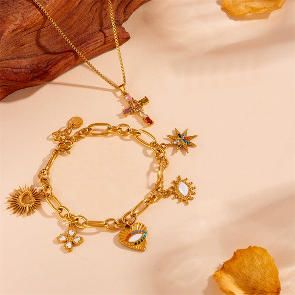 Women's Light Luxury Titanium Steel Necklace And Earrings Set With Geometric And Plant Flowers Pattern