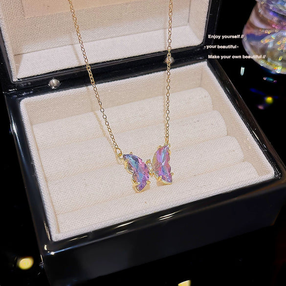 Women's Light Luxury Titanium Steel Necklace With Geometric Pattern And Inlaid Zircon Pendant On Cross Chain