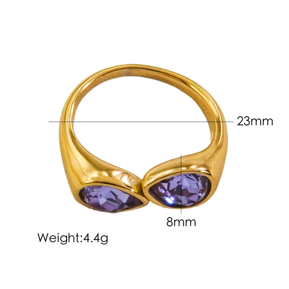 Women's Light Luxury Titanium Steel Open Dropshaped Ring With Inlaid Zircon And Geometric Pattern Vacuum Furnace Electroplated