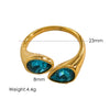 Women's Light Luxury Titanium Steel Open Dropshaped Ring With Inlaid Zircon And Geometric Pattern Vacuum Furnace Electroplated