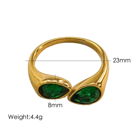 Women's Light Luxury Titanium Steel Open Dropshaped Ring With Inlaid Zircon And Geometric Pattern Vacuum Furnace Electroplated