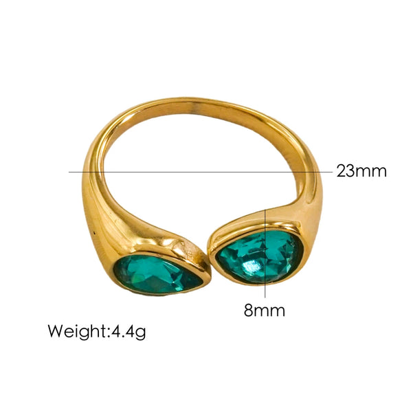 Women's Light Luxury Titanium Steel Open Dropshaped Ring With Inlaid Zircon And Geometric Pattern Vacuum Furnace Electroplated