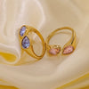 Women's Light Luxury Titanium Steel Open Dropshaped Ring With Inlaid Zircon And Geometric Pattern Vacuum Furnace Electroplated