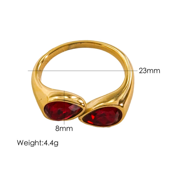 Women's Light Luxury Titanium Steel Open Dropshaped Ring With Inlaid Zircon And Geometric Pattern Vacuum Furnace Electroplated