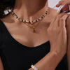 Women's Light Luxury Vintage Natural Tiger Eye Stone Oval Pendant Double Layer Overlapped Titanium Steel Clavicle Chain With Electroplating
