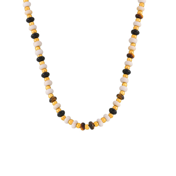 Women's Light Luxury Vintage Natural Tiger Eye Stone Oval Pendant Double Layer Overlapped Titanium Steel Clavicle Chain With Electroplating