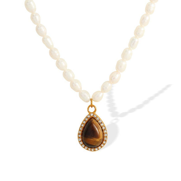 Women's Light Luxury Vintage Necklace 316L Stainless Steel Electroplating With Letters Numbers Text Pearl Chain