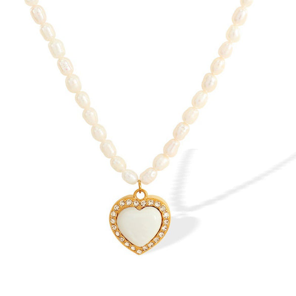 Women's Light Luxury Vintage Necklace 316L Stainless Steel Electroplating With Letters Numbers Text Pearl Chain