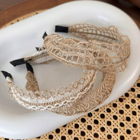 Women's Linen And Straw Weaving Geometric Hair Hoop Headband Hair Accessories