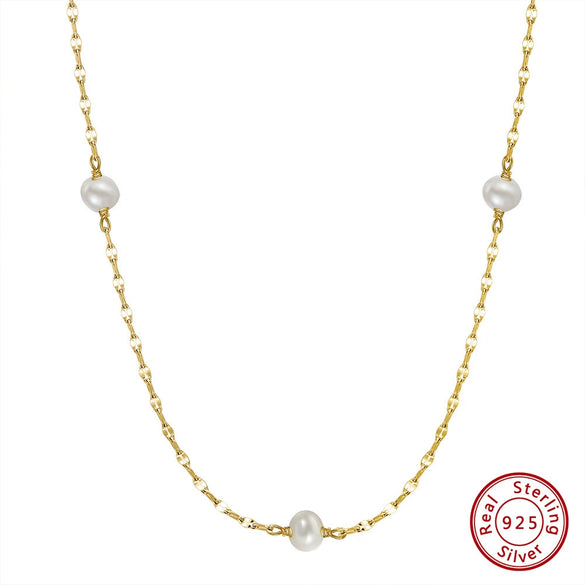 Women's Lip Chain Clavicle Chain Jewelry 925 Sterling Silver Freshwater Baroque Pearl Geometric Style Electroplating