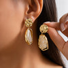 Women's Liquid Metal Pleated Irregular Geometric Baroque Imitation Pearl Earrings With Electroplating