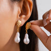 Women's Liquid Metal Pleated Irregular Geometric Baroque Imitation Pearl Earrings With Electroplating