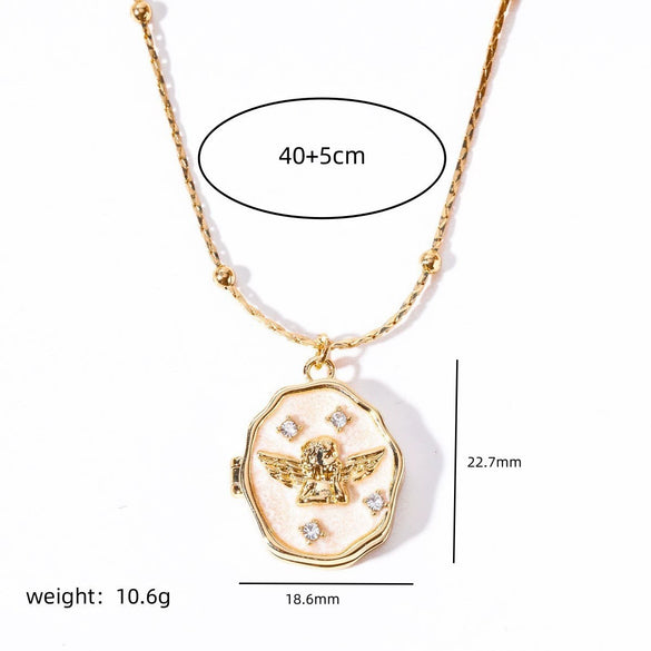 Women's Literary Retro Light Luxury Geometric Stainless Steel And Titanium Steel Photo Album Box Pendant O Chain Necklace