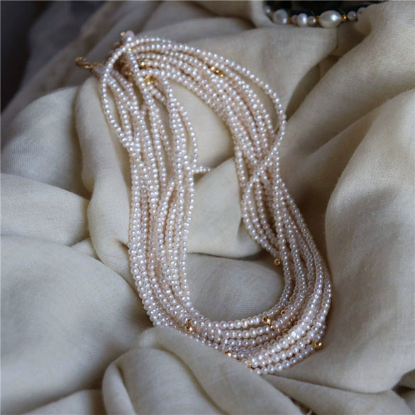 Women's Literary Retro Natural Freshwater Pearl Necklace With Alloy Pendant And Ball Chain In Drop Shape