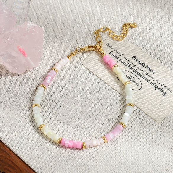 Women's Little Fresh Style Handmade Shell And Copper Beaded Geometric Clavicle Chain Necklace