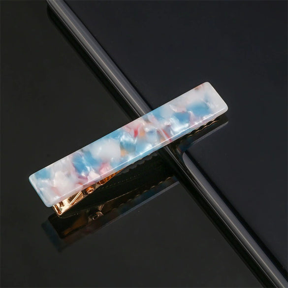 Women's Long Acetate Hair Clip Retro Sculpted Side Barrette With Leopard And Marble Pattern