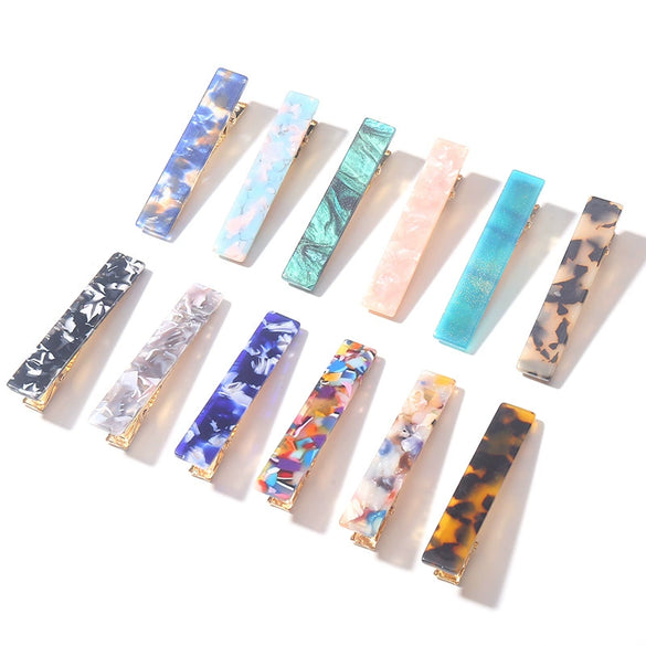 Women's Long Acetate Hair Clip Retro Sculpted Side Barrette With Leopard And Marble Pattern