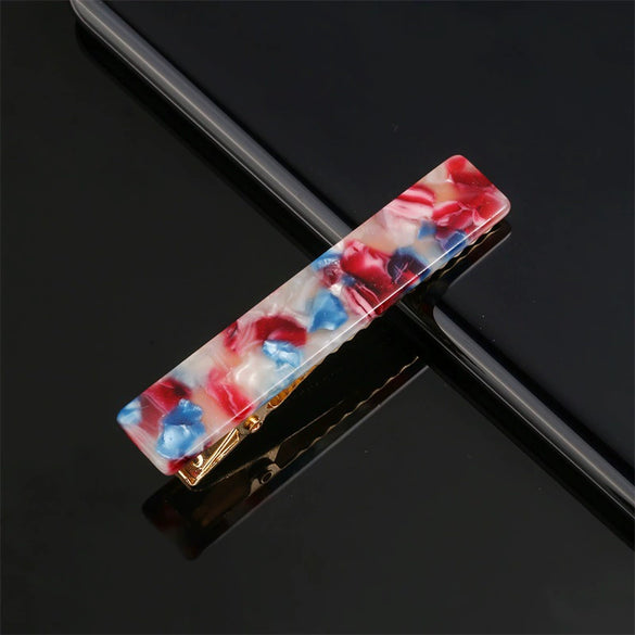 Women's Long Acetate Hair Clip Retro Sculpted Side Barrette With Leopard And Marble Pattern