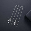 Women's Long Copper Zircon Tassel Earrings With Geometric Design And Electroplated Fashion Finish