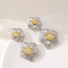 Women's Long Flower Drop Earrings Simple Metal Design With Real Gold Plated Copper Finish