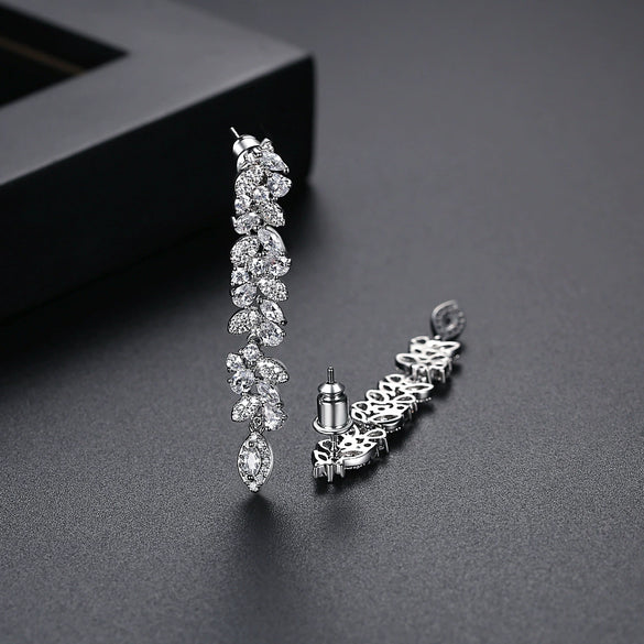 Women's Long Flower Zircon Drop Earrings Copper Floral Statement Jewelry With Elegant Personality Style For Wholesale