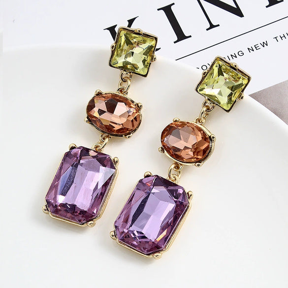 Women's Long Geometric Alloy Diamond Detail Earrings Simple Modern Elegant Fashion Jewelry