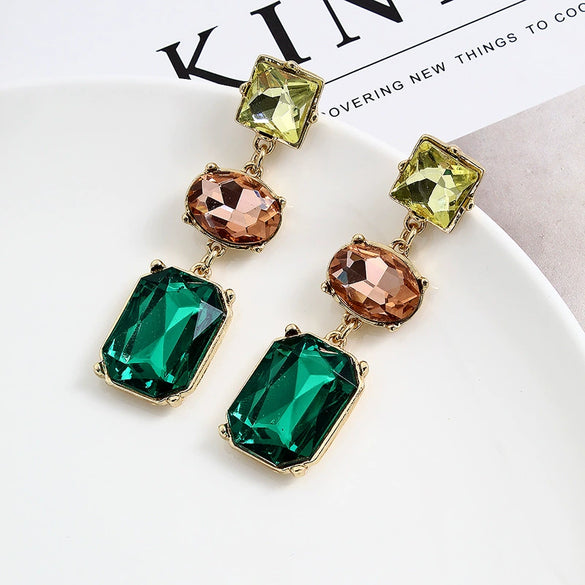 Women's Long Geometric Alloy Diamond Detail Earrings Simple Modern Elegant Fashion Jewelry