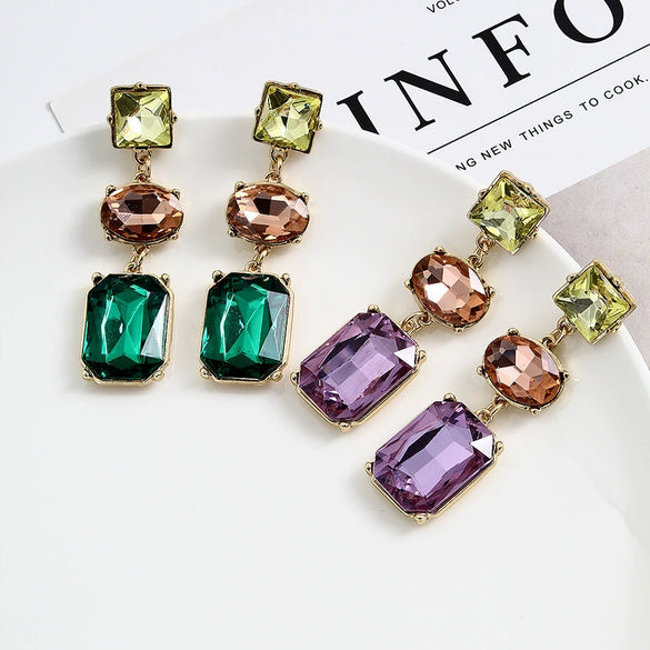 Women's Long Geometric Alloy Diamond Detail Earrings Simple Modern Elegant Fashion Jewelry