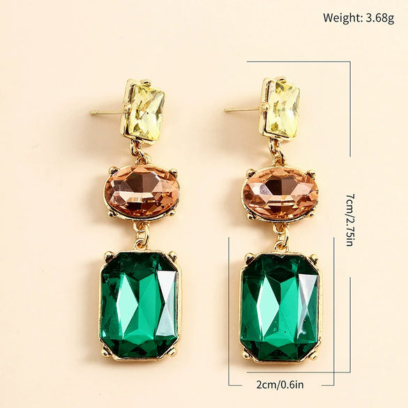 Women's Long Geometric Alloy Diamond Detail Earrings Simple Modern Elegant Fashion Jewelry