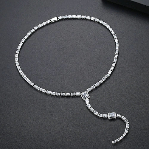 Women's Long Geometric Copper Necklace With Zircon Inlay Electroplated Fashion Jewelry Wholesale