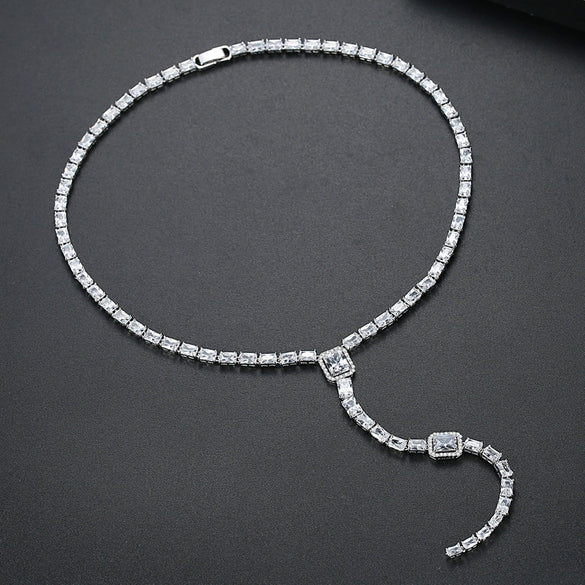 Women's Long Geometric Copper Necklace With Zircon Inlay Electroplated Fashion Jewelry Wholesale