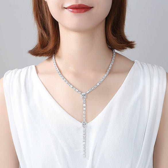 Women's Long Geometric Copper Necklace With Zircon Inlay Electroplated Fashion Jewelry Wholesale