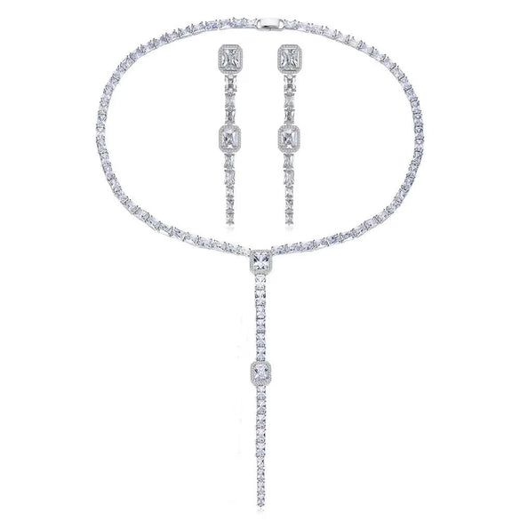 Women's Long Geometric Copper Necklace With Zircon Inlay Electroplated Fashion Jewelry Wholesale