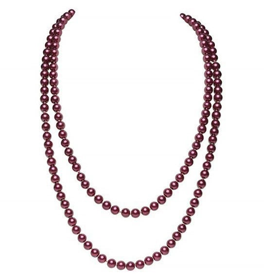 Women's Long Pearl Necklace With Geometric Design Polished Finish And Ball Chain Fashion Jewelry