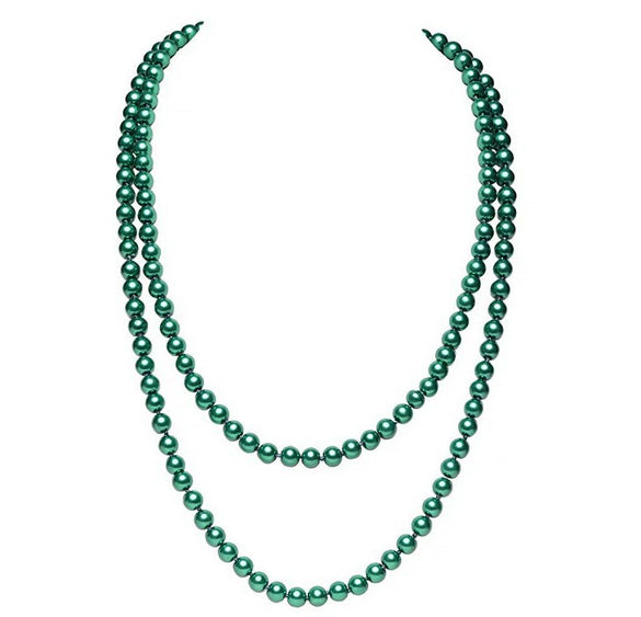 Women's Long Pearl Necklace With Geometric Design Polished Finish And Ball Chain Fashion Jewelry