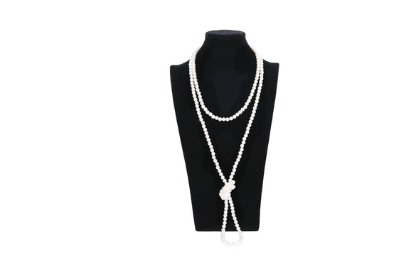Women's Long Pearl Necklace With Geometric Design Polished Finish And Ball Chain Fashion Jewelry