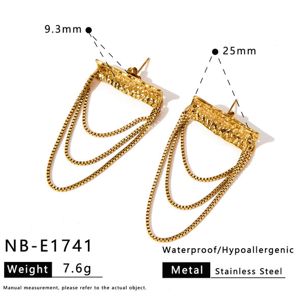 Women's Long Stainless Steel Earrings With Conch Shell Starfish Geometric Design And 18K Gold Vacuum Plated Finish