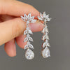 Women's Long Tassel Zircon Earrings Copper Water Drop Geometric Pearshaped