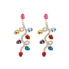 Women's Long Twisted Water Drop Christmas Earrings With Colorful Diamond Accents Exaggerated Electroplated Alloy Design And Stainless Steel Ear Posts