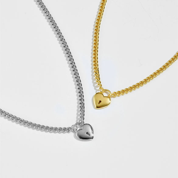 Women's Love Heartshaped Pendant Clavicle Chain With Coarse Regular Chain Copper Material Electroplated Platinum 18K Gold Geometry Styling