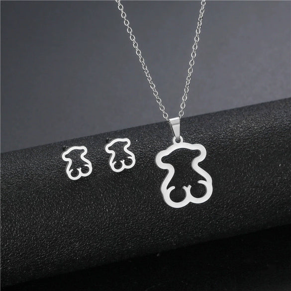 Women's Love Hollow Smooth Pendant Necklace Earrings Clavicle Chain Jewelry Small Set In Gold Stainless Steel With Heart Water Drop Bell Patterns And Polish Processing