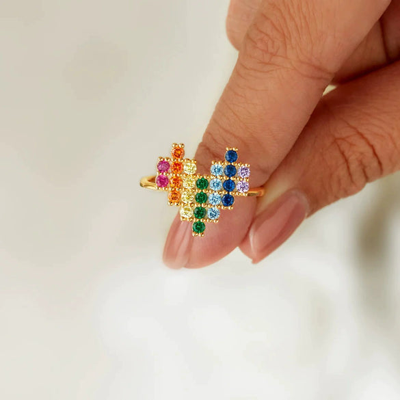 Women's Love Ring S925 Sterling Silver Rainbow Color Zircon Geometric Electroplated