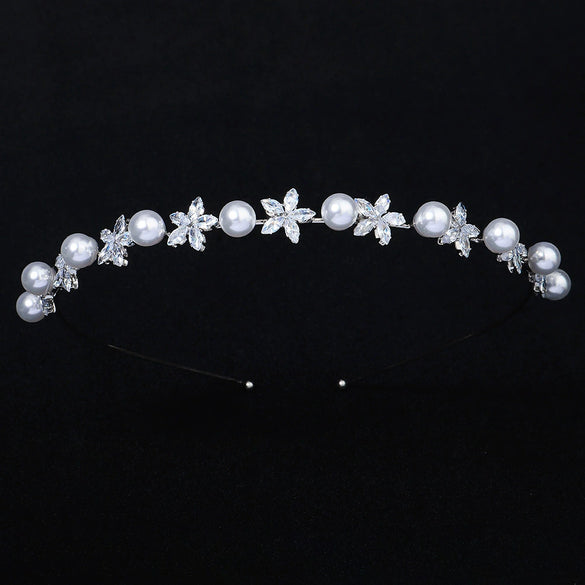 Women's Lovely Zircon Flower Headband With Fairy Inspired Geometric Plaid Inlay Details