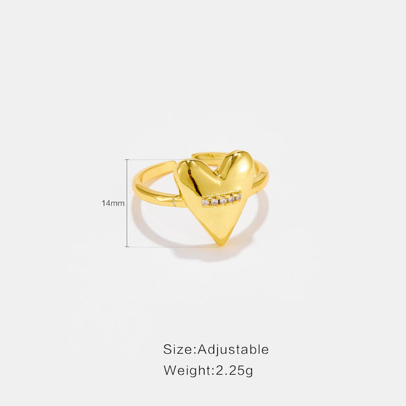 Women's Loving Heart Opening Adjustable Copper Ring With Electroplating In Geometric Design