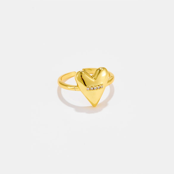 Women's Loving Heart Opening Adjustable Copper Ring With Electroplating In Geometric Design